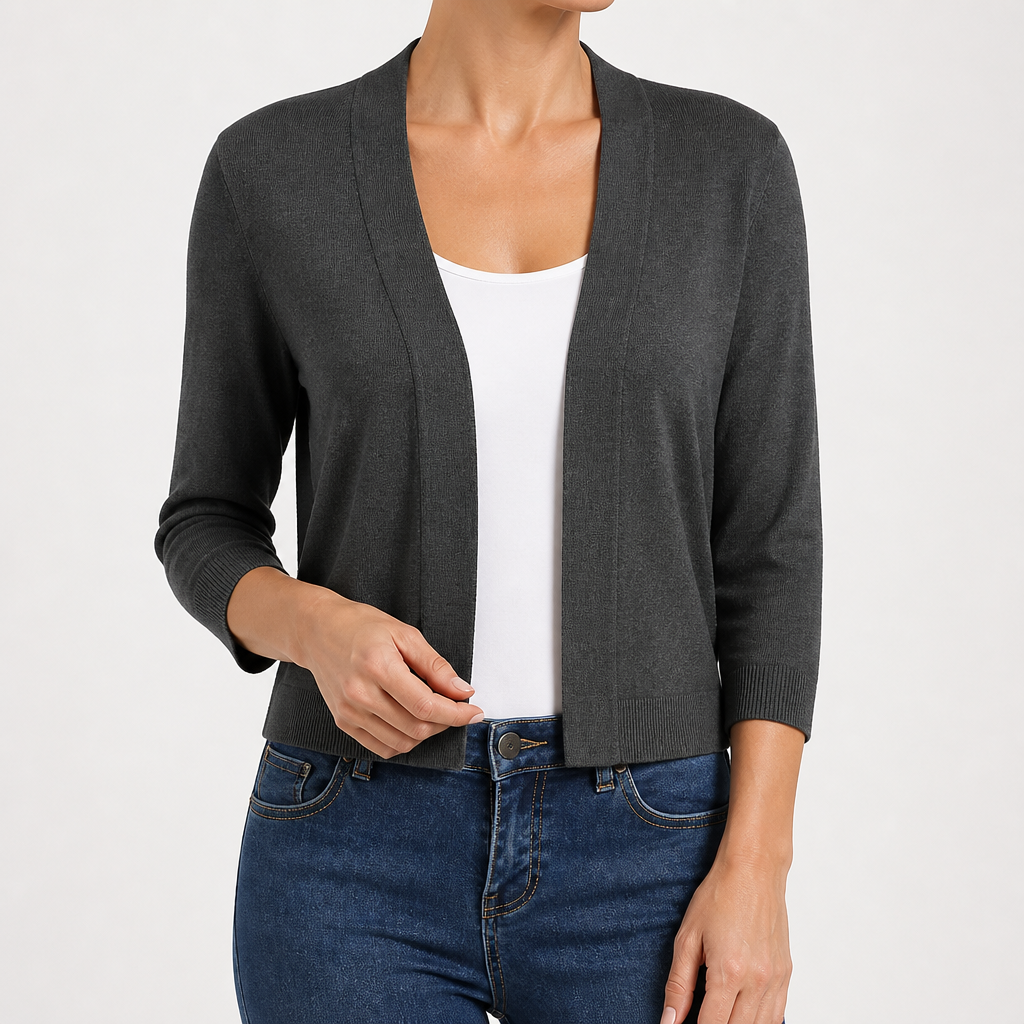 Lillian | Womens Short Knit Cardigan Coat Cropped Sweater Jacket, Dark Grey