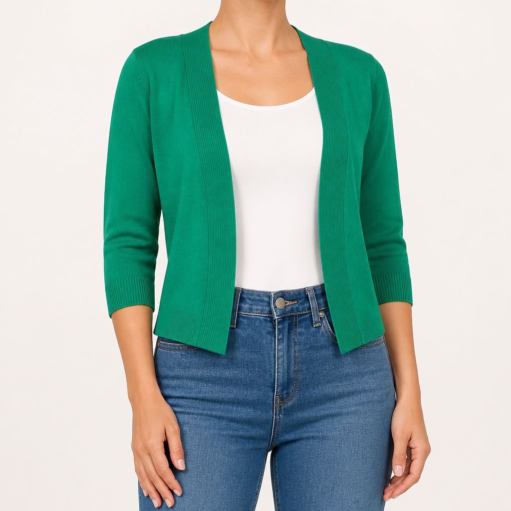 Lillian | Womens Short Knit Cardigan Coat Cropped Sweater Jacket, Emerald Green