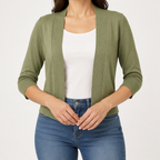 Lillian | Womens Short Knit Cardigan Coat Cropped Sweater Jacket, Olive Green