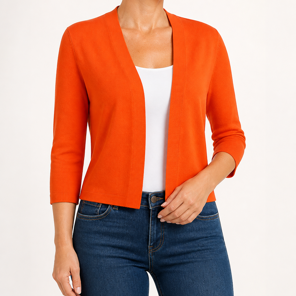 Lillian | Womens Short Knit Cardigan Coat Cropped Sweater Jacket, Orange