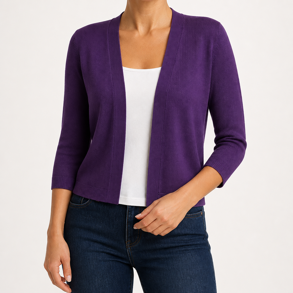 Lillian | Womens Short Knit Cardigan Coat Cropped Sweater Jacket, Purple