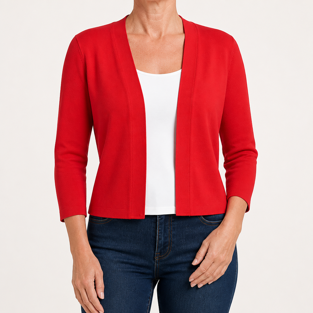 Lillian | Womens Short Knit Cardigan Coat Cropped Sweater Jacket, Red