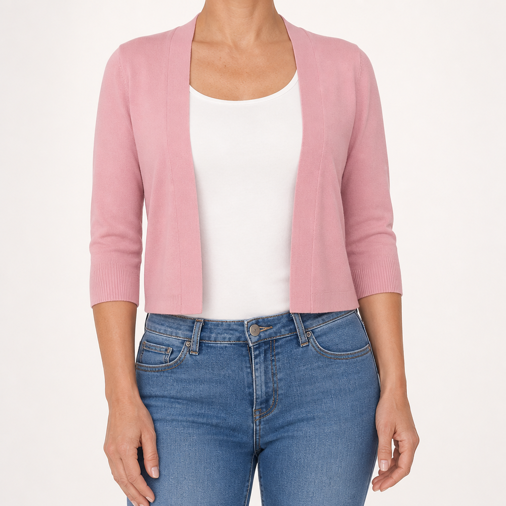 Lillian | Womens Short Knit Cardigan Coat Cropped Sweater Jacket, Rose