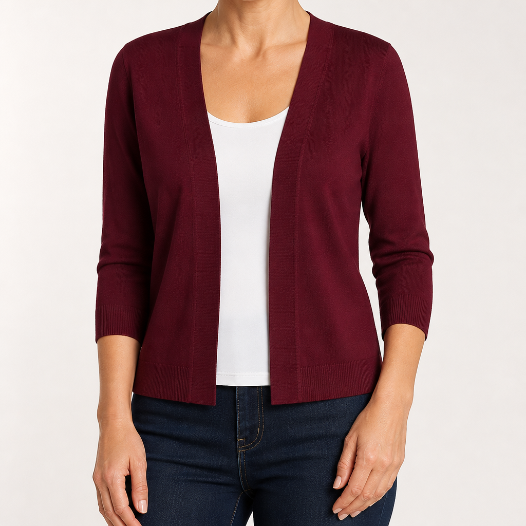 Lillian | Womens Short Knit Cardigan Coat Cropped Sweater Jacket, Wine Red