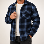 Lincoln | Mens Flannel Plaid Fleece Lined Quilted Winter Shirt Jacket, Dark Blue