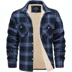 Lincoln | Mens Flannel Plaid Fleece Lined Quilted Winter Shirt Jacket, Dark Blue Plaid Fleece Lined
