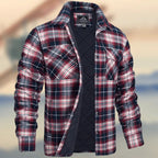 Lincoln | Mens Flannel Plaid Fleece Lined Quilted Winter Shirt Jacket, Burgundy Quilted