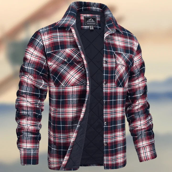 Lincoln | Mens Flannel Plaid Fleece Lined Quilted Winter Shirt Jacket, Burgundy Quilted