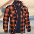 Lincoln | Mens Flannel Plaid Fleece Lined Quilted Winter Shirt Jacket, Orange Quilted
