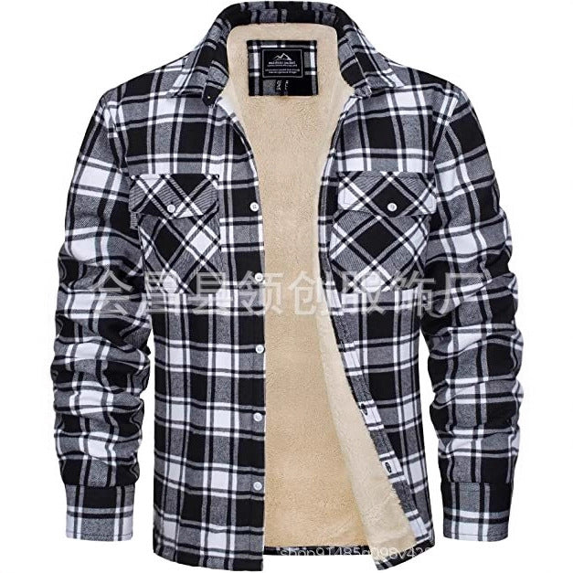 Lincoln | Mens Flannel Plaid Fleece Lined Quilted Winter Shirt Jacket, Black White Fleece Lined