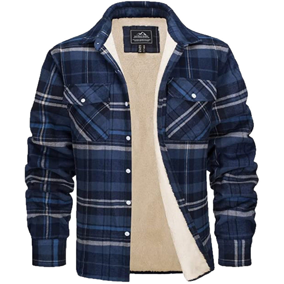 Lincoln | Mens Flannel Plaid Fleece Lined Quilted Winter Shirt Jacket, Dark Blue Plaid Fleece Lined