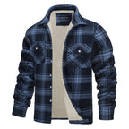 Lincoln | Mens Flannel Plaid Fleece Lined Quilted Winter Shirt Jacket, Dark Blue Plaid Fleece Lined