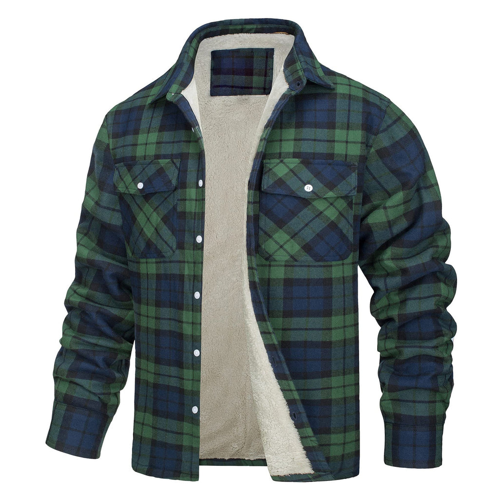 Lincoln | Mens Flannel Plaid Fleece Lined Quilted Winter Shirt Jacket, Green Fleece Lined