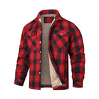 Lincoln | Mens Flannel Plaid Fleece Lined Quilted Winter Shirt Jacket, Red Fleece Lined
