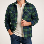 Lincoln | Mens Flannel Plaid Fleece Lined Quilted Winter Shirt Jacket, Green Fleece Lined