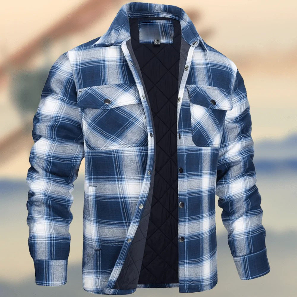 Lincoln | Mens Flannel Plaid Fleece Lined Quilted Winter Shirt Jacket, Sky Blue Quilted