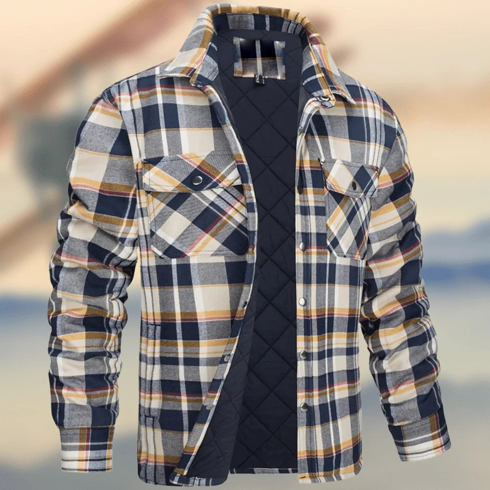 Lincoln | Mens Flannel Plaid Fleece Lined Quilted Winter Shirt Jacket, Khaki Quilted