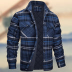 Lincoln | Mens Flannel Plaid Fleece Lined Quilted Winter Shirt Jacket, Navy Blue Quilted
