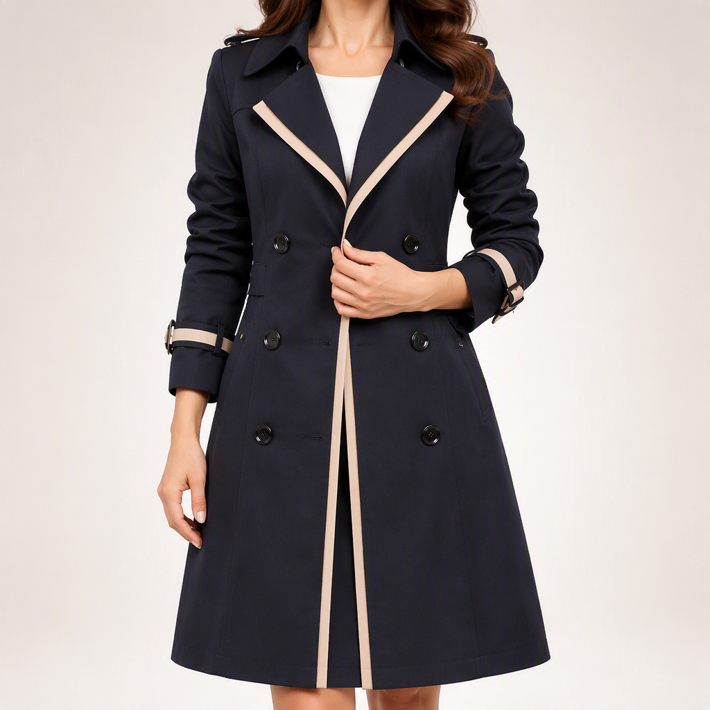 Lindsay | Womens Lightweight Double Breasted Lapel Midi Long Trench Coat, Black