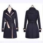 Lindsay | Womens Lightweight Double Breasted Lapel Midi Long Trench Coat, Black