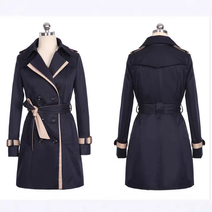 Lindsay | Womens Lightweight Double Breasted Lapel Midi Long Trench Coat, Black