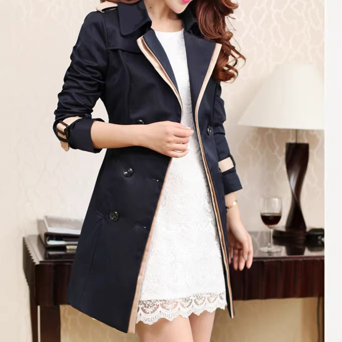 Lindsay | Womens Lightweight Double Breasted Lapel Midi Long Trench Coat, Black