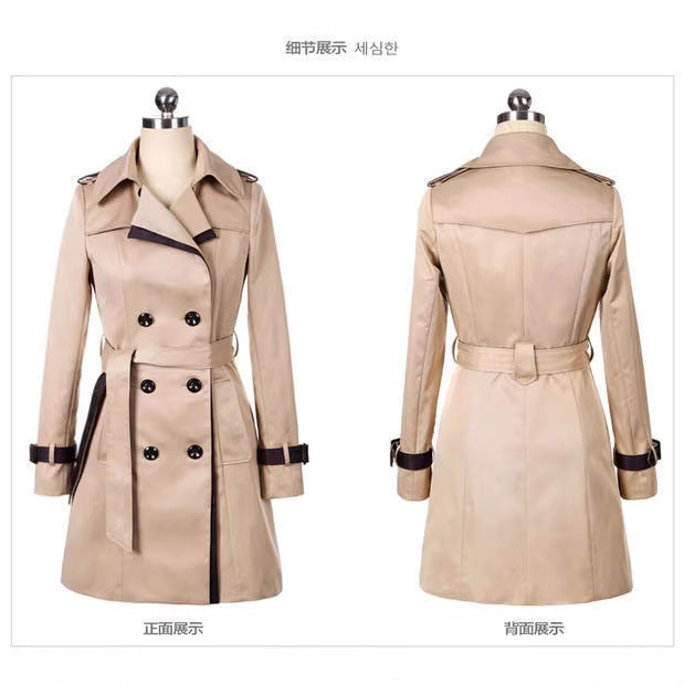 Lindsay | Womens Lightweight Double Breasted Lapel Midi Long Trench Coat, Khaki