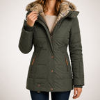 Linnea | Womens Parka Coat Fur Collar Padded Warm Winter Coat, Green