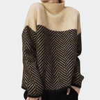 Linnea | Womens Striped Turtleneck Knitted Oversized Jumper - 1