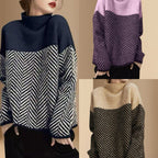 Linnea | Womens Striped Turtleneck Knitted Oversized Jumper - 2