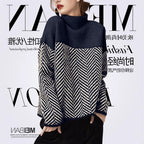 Linnea | Womens Striped Turtleneck Knitted Oversized Jumper - 4