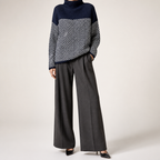 Linnea | Womens Striped Turtleneck Knitted Oversized Jumper, Navy Blue