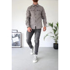 Lionel | Mens Long Sleeve Button Up Shirt Jacket, Light Grey