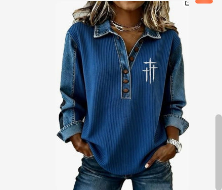 Lisa | Womens Vintage Stand Collar Top 3D Print Casual T-Shirt