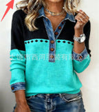 Lisa | Womens Vintage Stand Collar Top 3D Print Casual T-Shirt