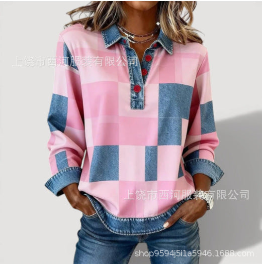 Lisa | Womens Vintage Stand Collar Top 3D Print Casual T-Shirt