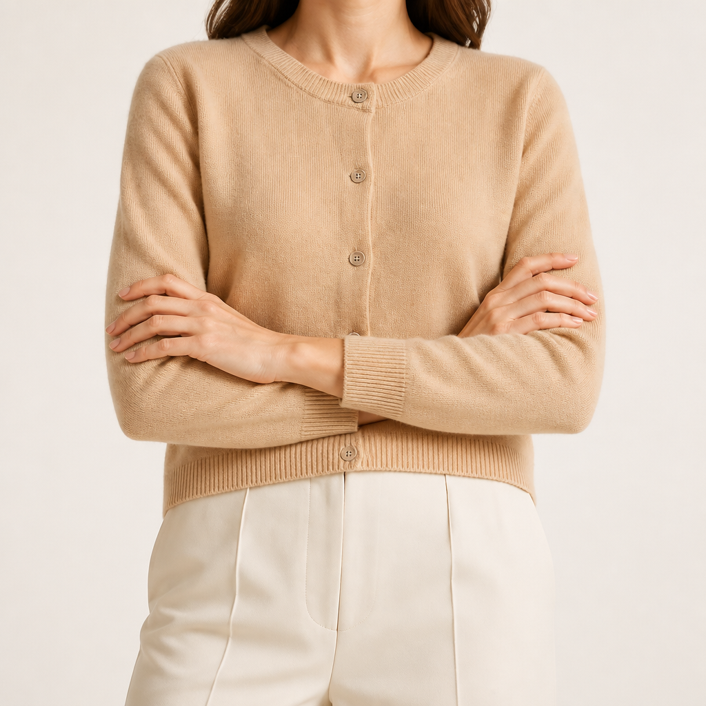 Liv | Womens Cardigan Round Neck Cropped Knitted Jumper Cardigan, Yellow