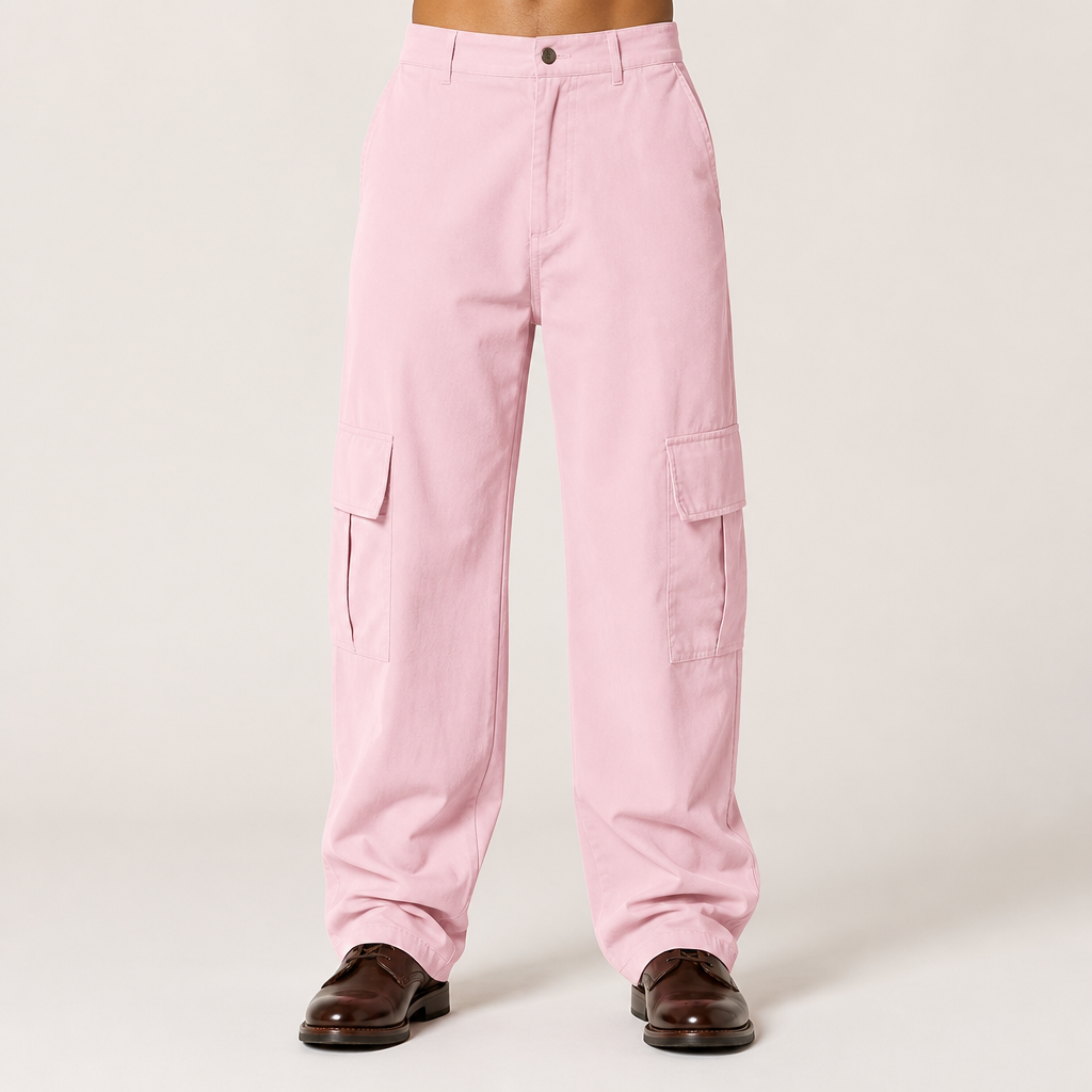 Logan | Mens Cargo Multi Pocket Straight Leg Work Pants, Pink