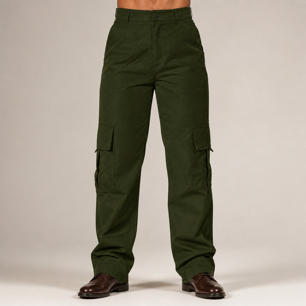 Logan | Mens Cargo Multi Pocket Straight Leg Work Pants, Army Green