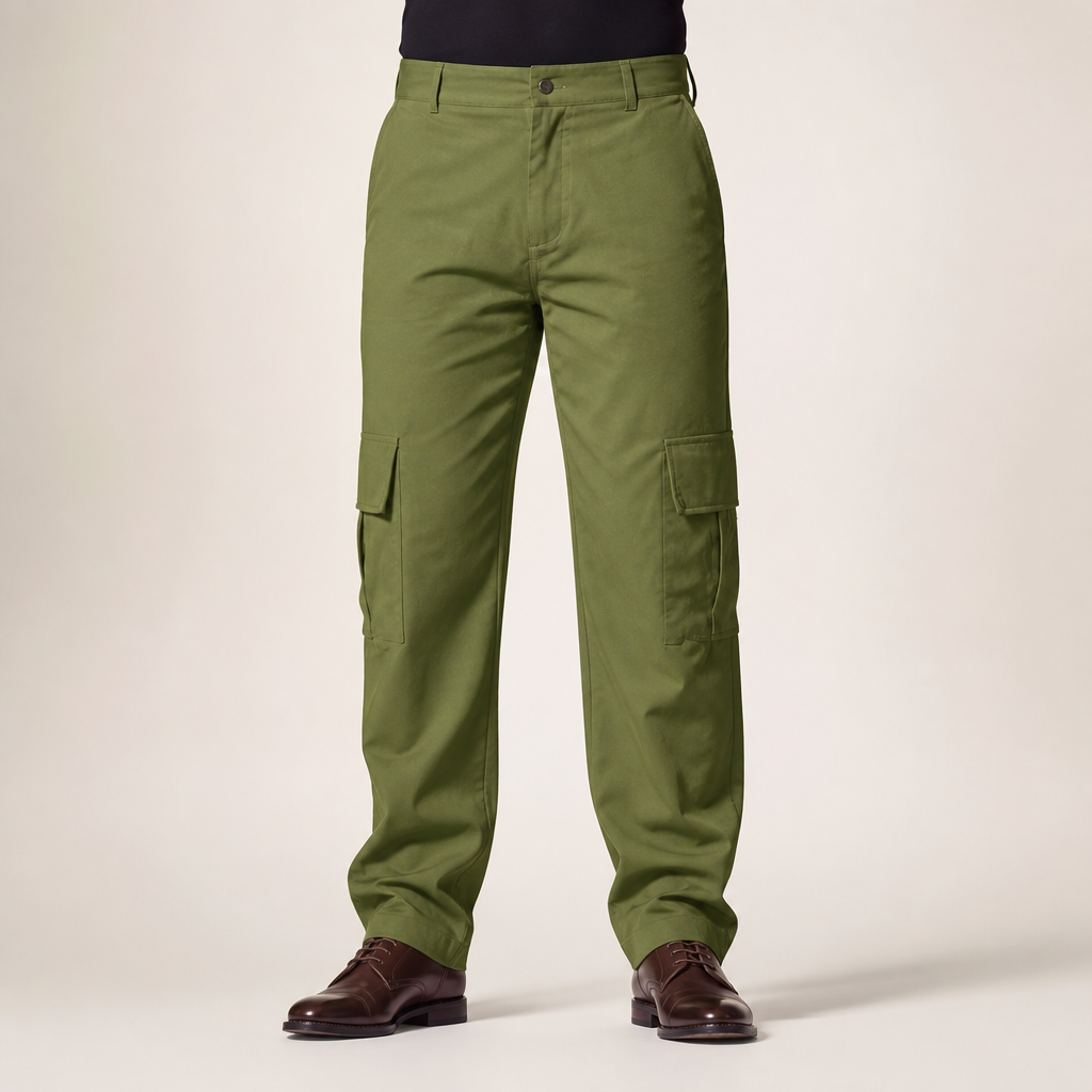 Logan | Mens Cargo Multi Pocket Straight Leg Work Pants, Olive Green