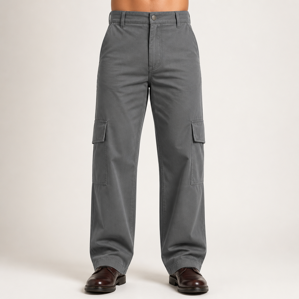 Logan | Mens Cargo Multi Pocket Straight Leg Work Pants, Dark Grey