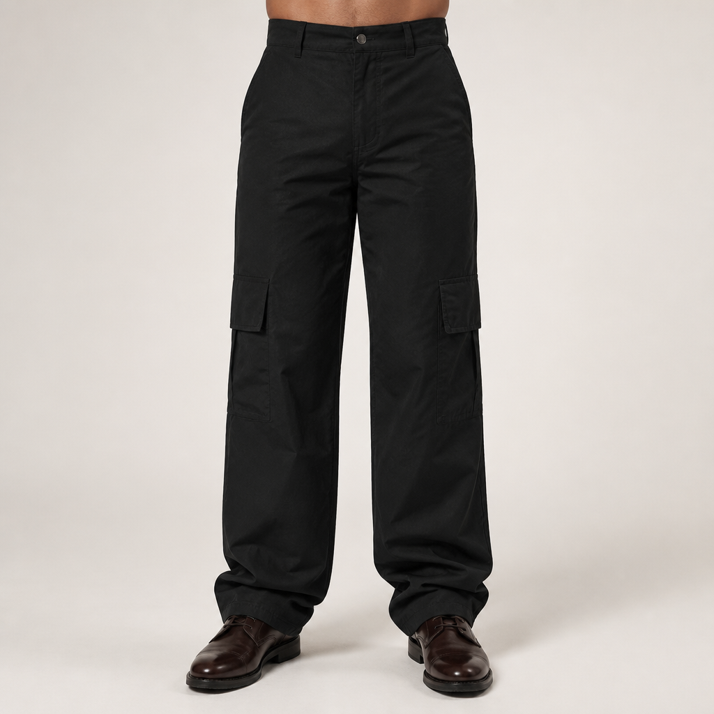 Logan | Mens Cargo Multi Pocket Straight Leg Work Pants, Black