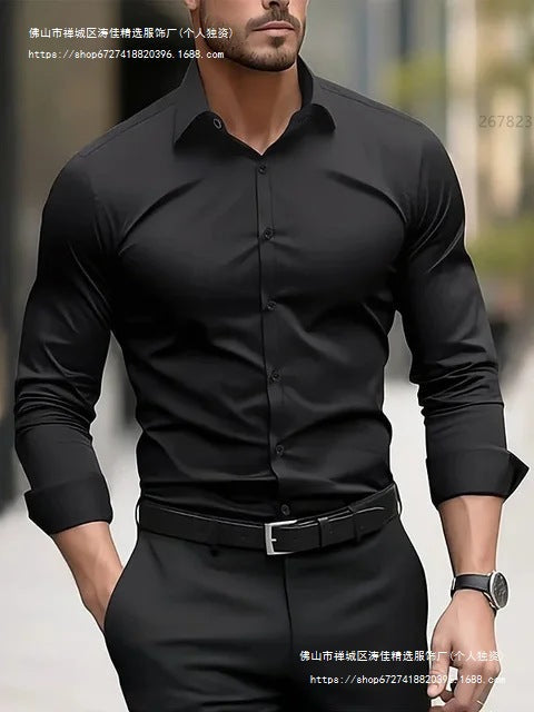 Lorcan | Mens Long Sleeve Formal Business Shirt Wrinkle Free Slim Fit - 1