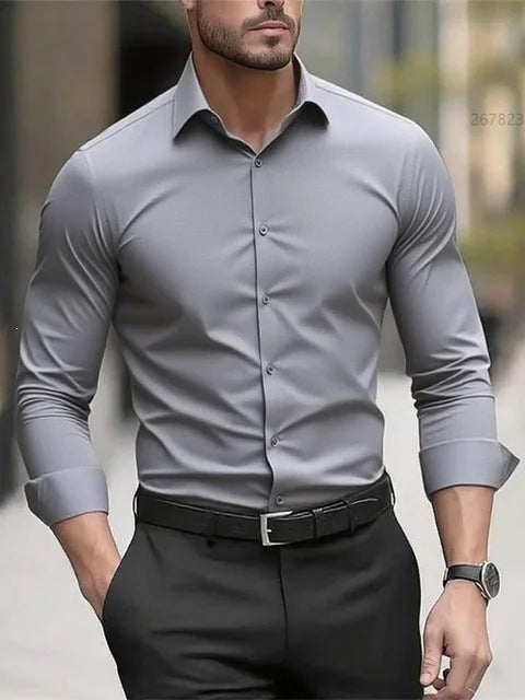 Lorcan | Mens Long Sleeve Formal Business Shirt Wrinkle Free Slim Fit - 2