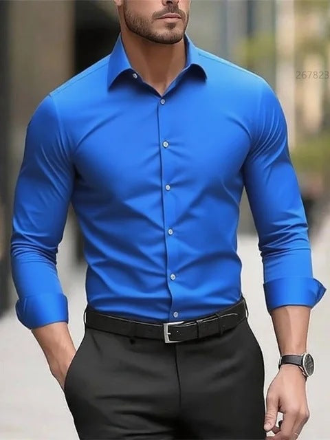 Lorcan | Mens Long Sleeve Formal Business Shirt Wrinkle Free Slim Fit - 3