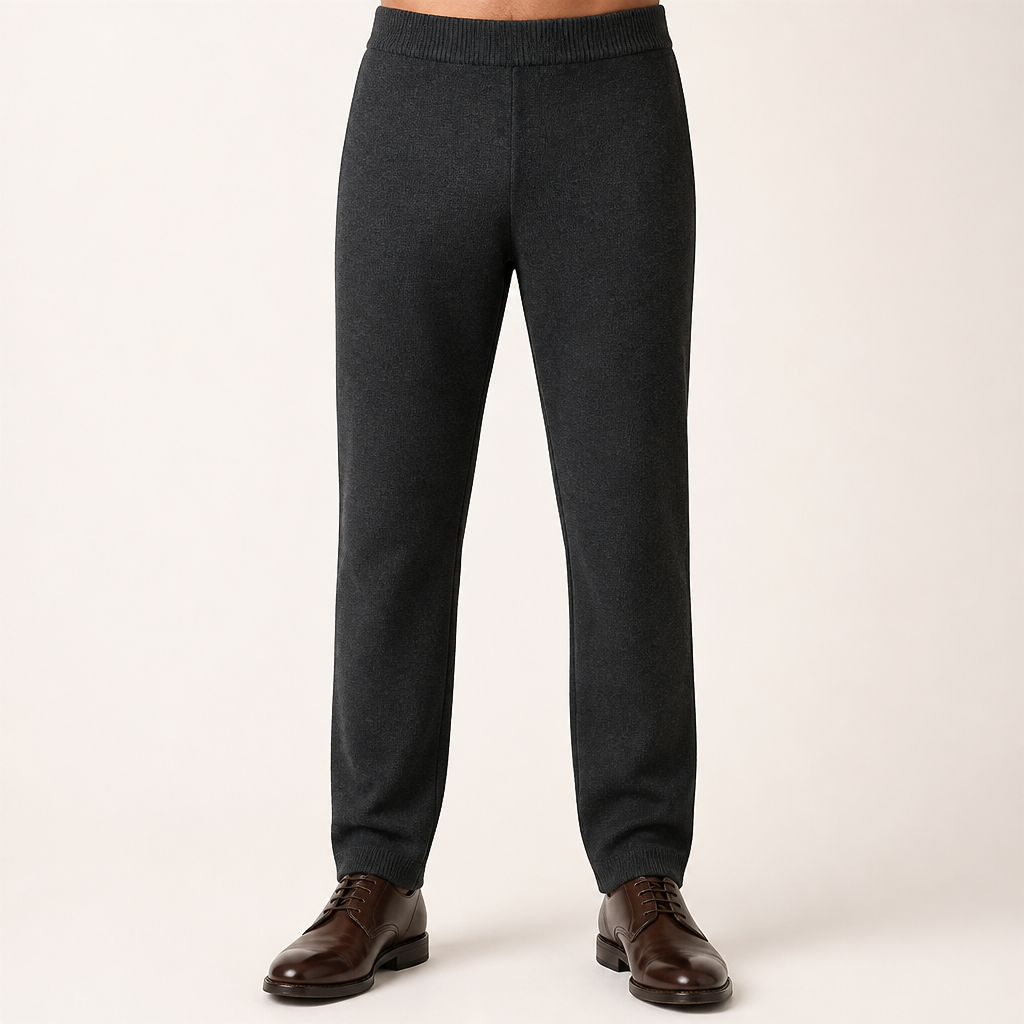 Louis | Mens Wool Winter Warm High Waisted Loose Pants, Black 2