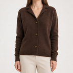 Lucinda | Womens Knit Cardigan Stand Collar Loose Jacket Outerwear, Brown