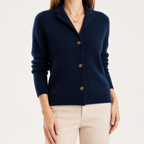 Lucinda | Womens Knit Cardigan Stand Collar Loose Jacket Outerwear, Navy Blue