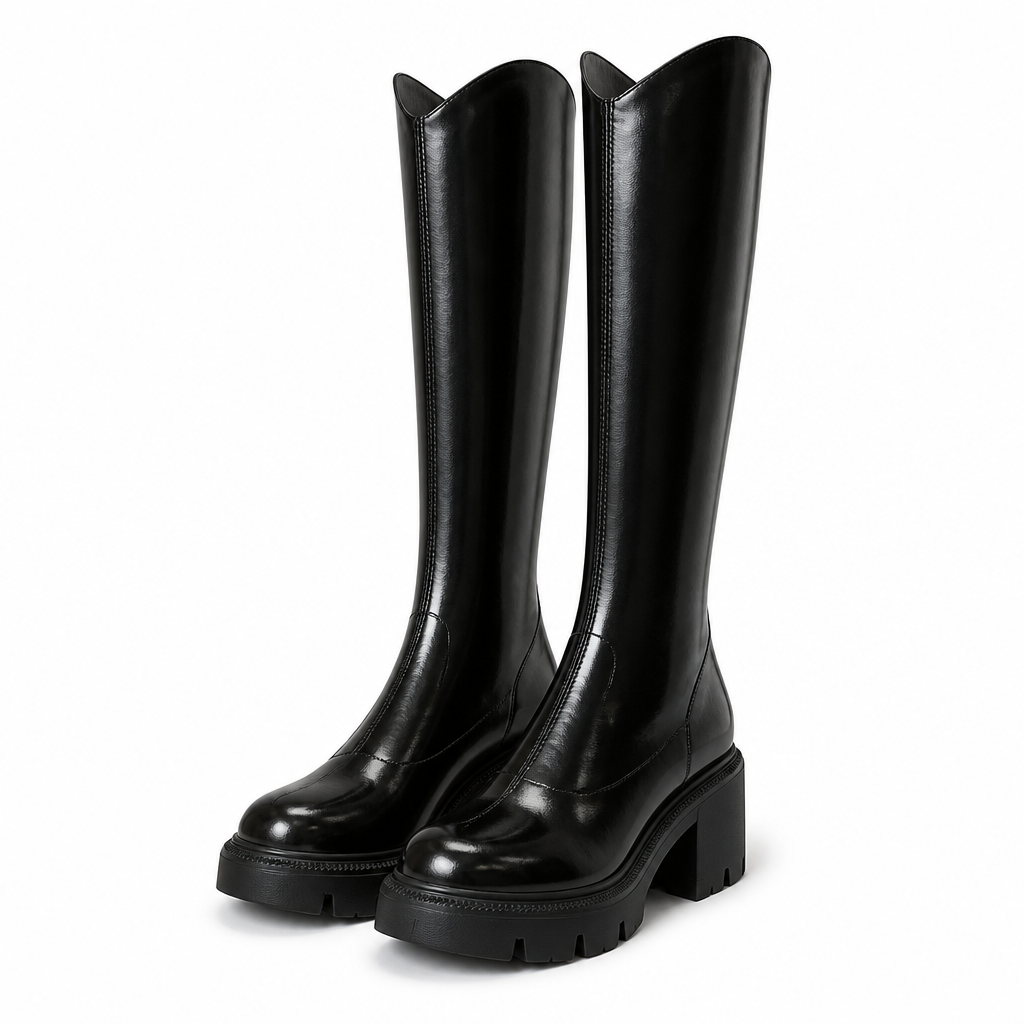 Lyndsey | Womens Knee High Riding Boots Chunky Thick Heel Knight