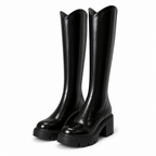Lyndsey | Womens Knee High Riding Boots Chunky Thick Heel Knight